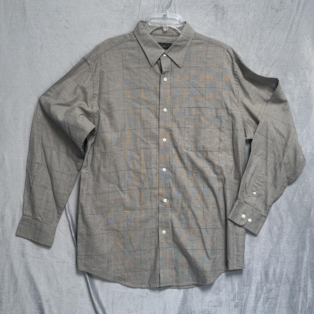 Tasso Elba Shirt Mens XL Gray Plaid Button Down Dress Shirt‎ Classic Long Sleeve
